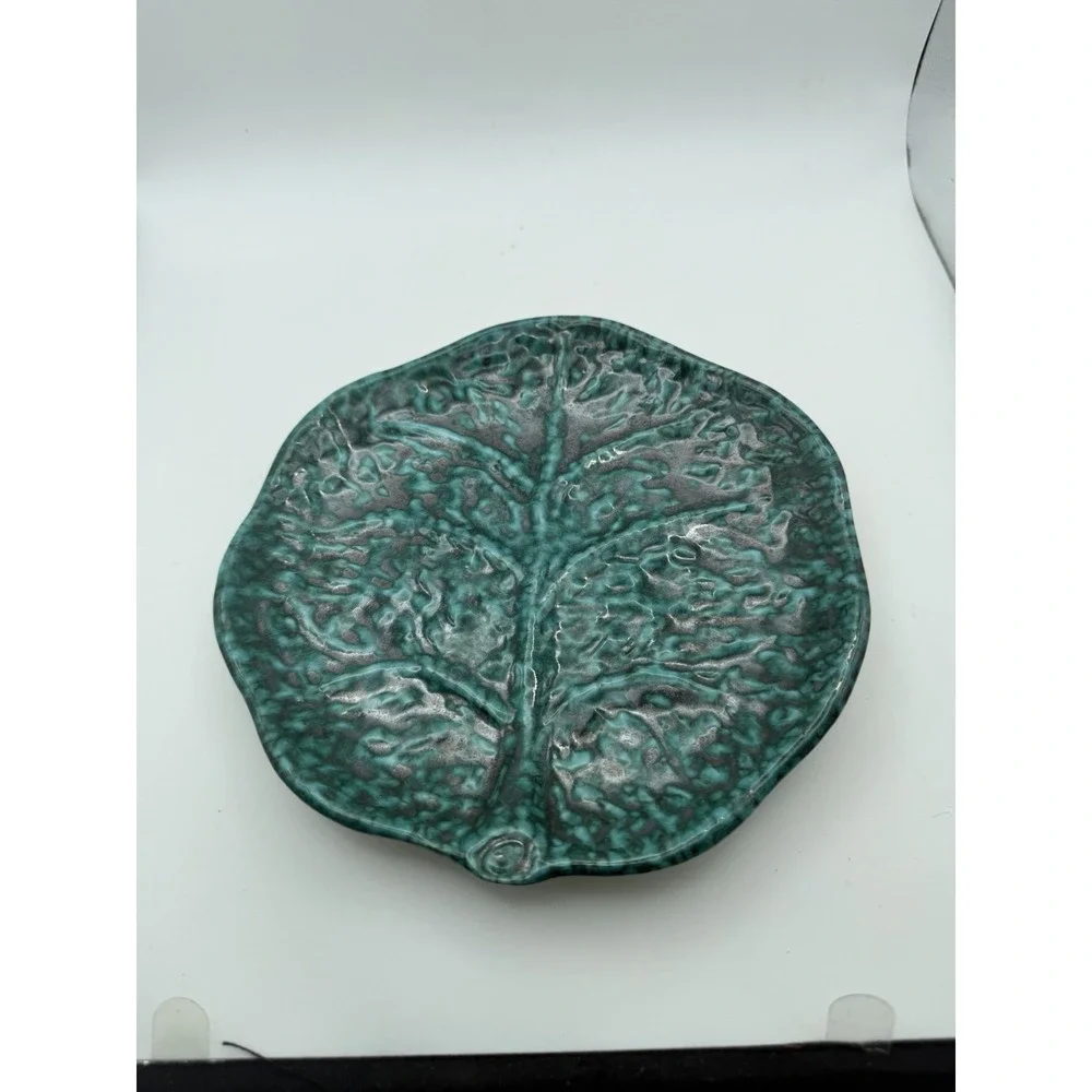 Vintage Italian Majolica Green Cabbage Leaf Salad Plate 8